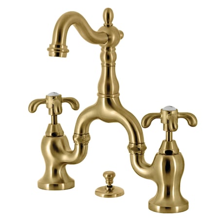 Kingston Brass Bridge Bathroom Faucet with Brass Pop-Up, Brushed Brass KS7977TX